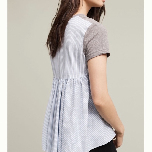 Deletta Anthropologie Callisto grey mixed materials short sleeve shirt size xs - Picture 8 of 8